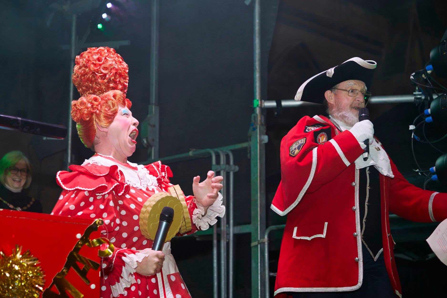 Lichfield , Staffordshire , Christmas , lights , switch on , 2018 , 2019 , gold , production , stage , hire , rent , rental , 