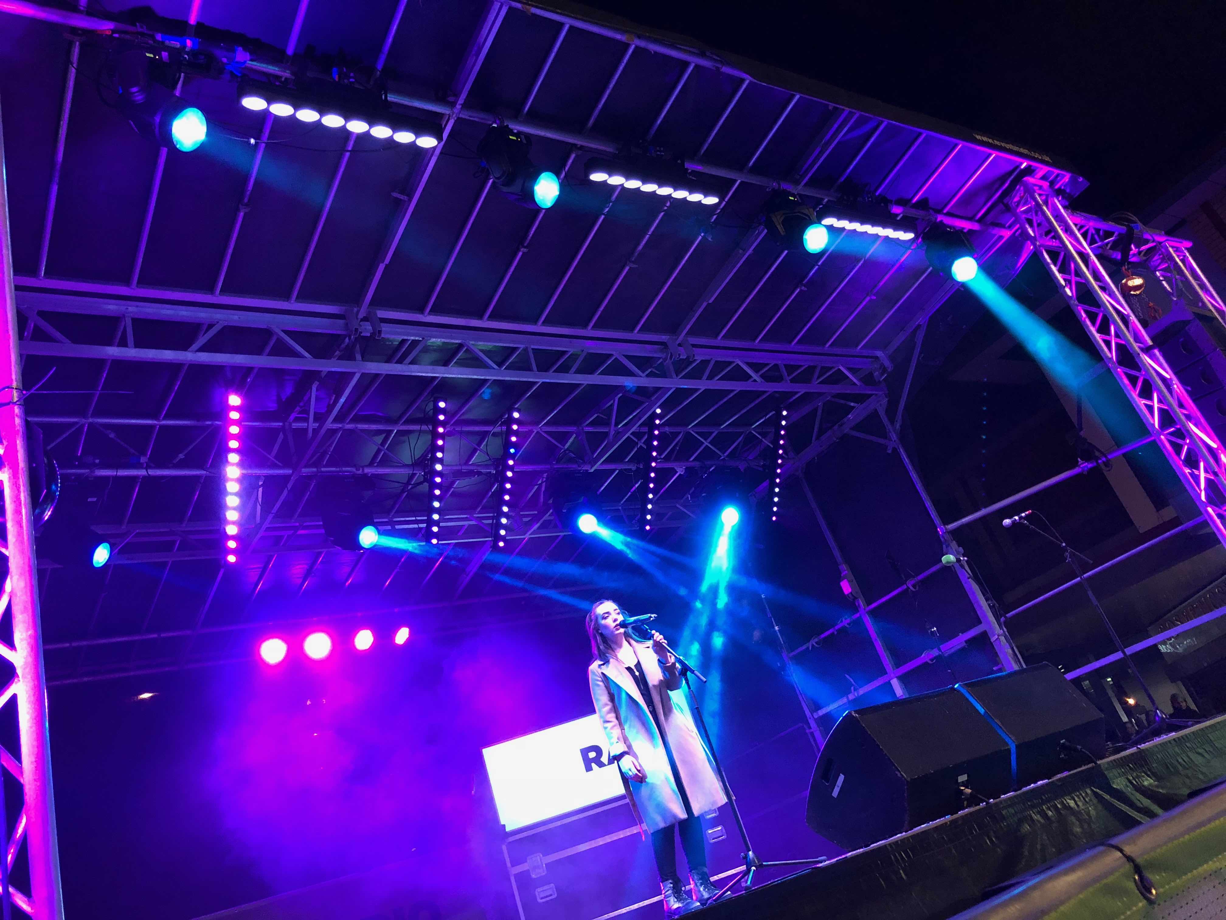 West Bromwich, Birmingham , Christmas , lights , switch on , 2018 , 2019 , gold , production , stage , hire , rent , rental , Cut Kelvins , Free radio , Katie Ashworth , CBBC , 