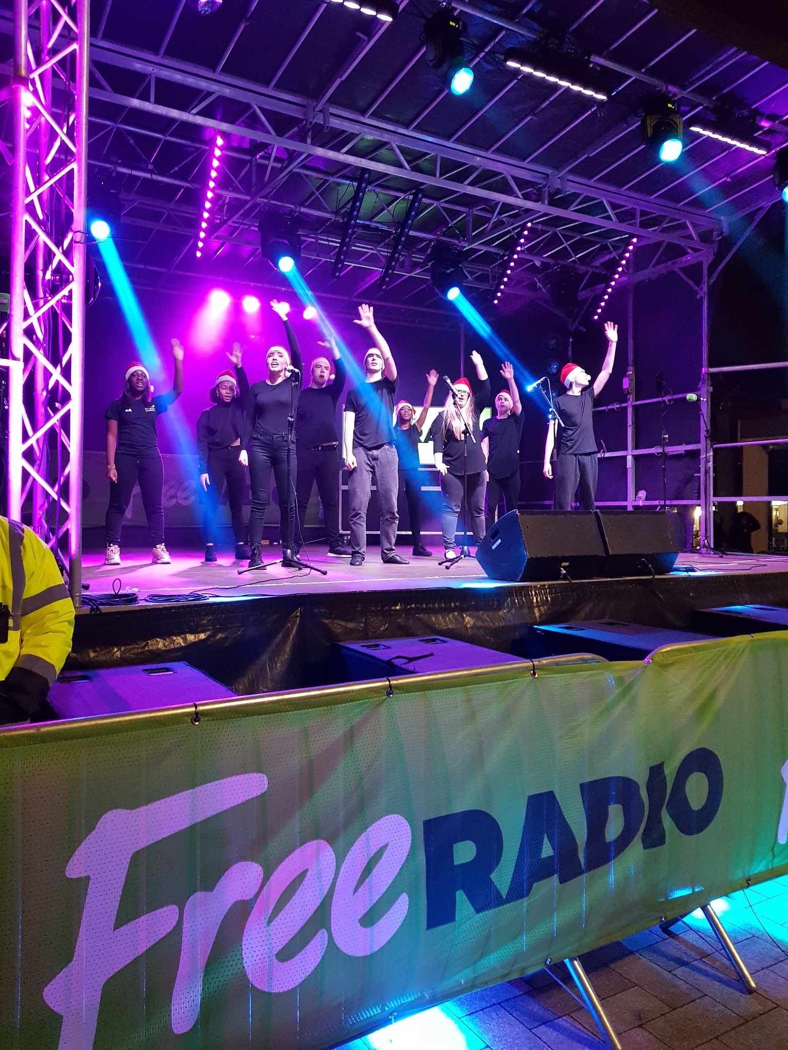 West Bromwich, Birmingham , Christmas , lights , switch on , 2018 , 2019 , gold , production , stage , hire , rent , rental , Cut Kelvins , Free radio , Katie Ashworth , CBBC , 