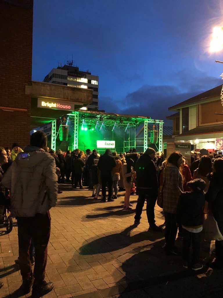 West Bromwich, Birmingham , Christmas , lights , switch on , 2018 , 2019 , gold , production , stage , hire , rent , rental , Cut Kelvins , Free radio , Katie Ashworth , CBBC , 