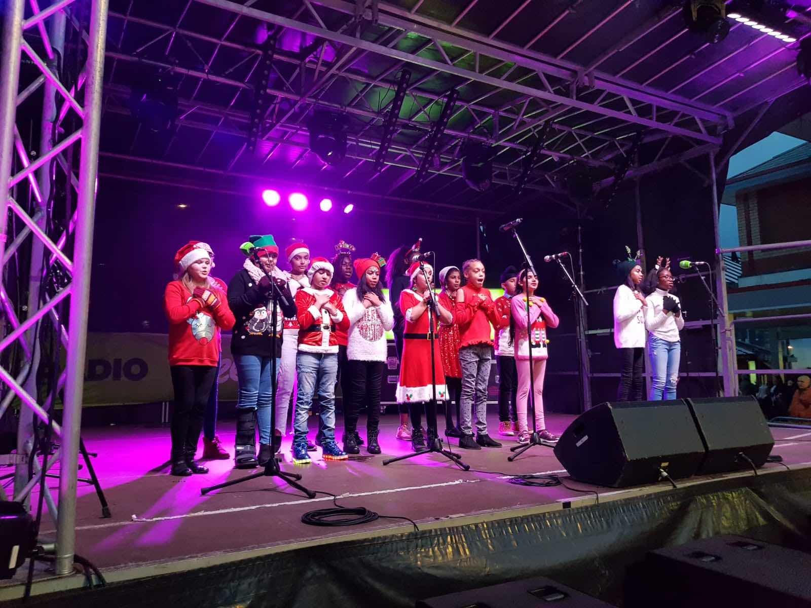 West Bromwich, Birmingham , Christmas , lights , switch on , 2018 , 2019 , gold , production , stage , hire , rent , rental , Cut Kelvins , Free radio , Katie Ashworth , CBBC , 